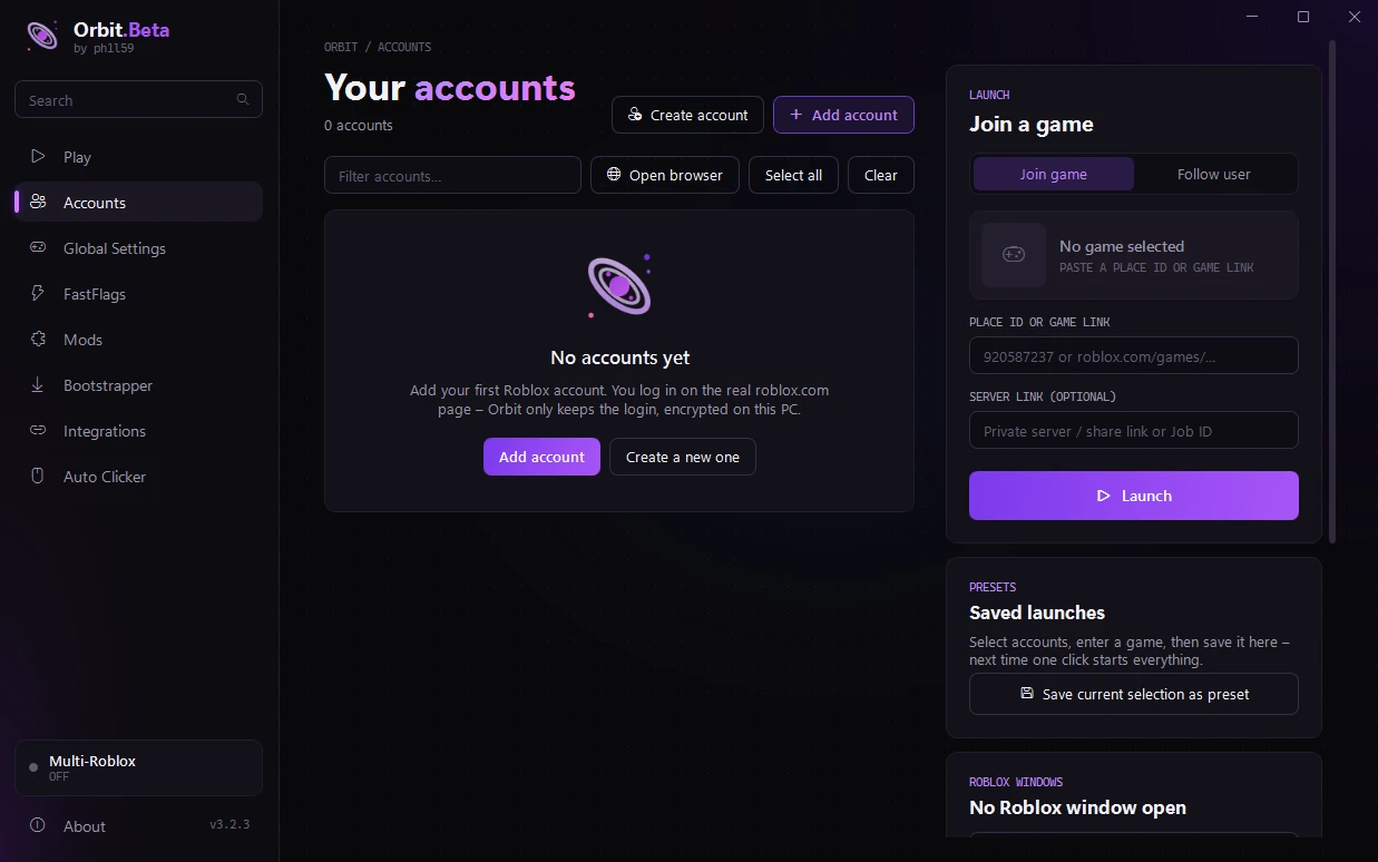 Accounts page
